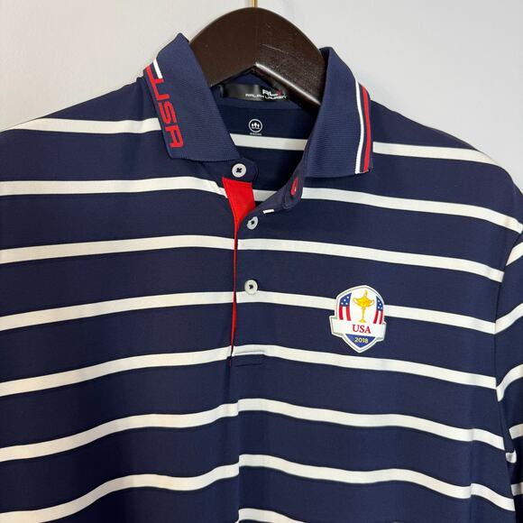 Ralph Lauren RLX Men's USA 2018 Ryder Cup Striped Wicking Golf Polo Shirt M - Picture 7 of 11